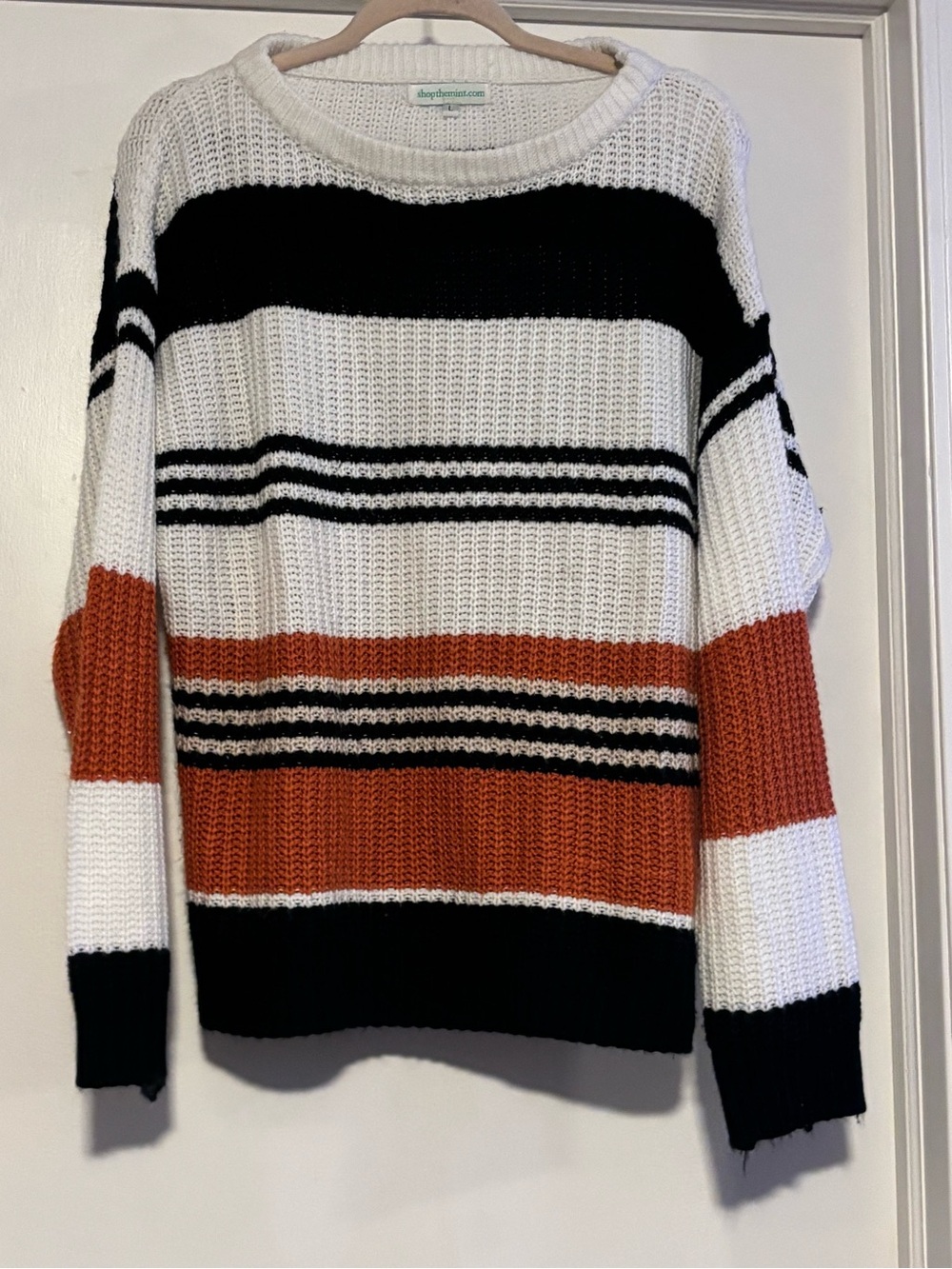 Shop The Mint Striped Knit Sweater - White, Black & Rust